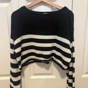 Garage Navy and White Striped Cropped Sweater